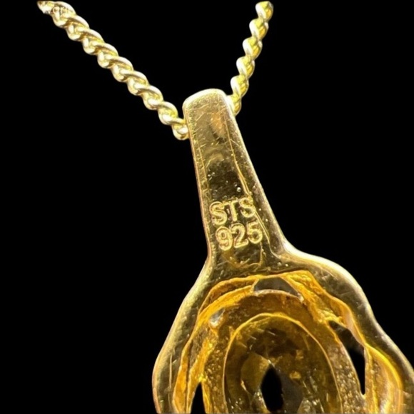 Vintage Yellow Quartz Gemstone Pendant Necklace Vermeil Gold 925 SterlingSilver - Picture 6 of 17